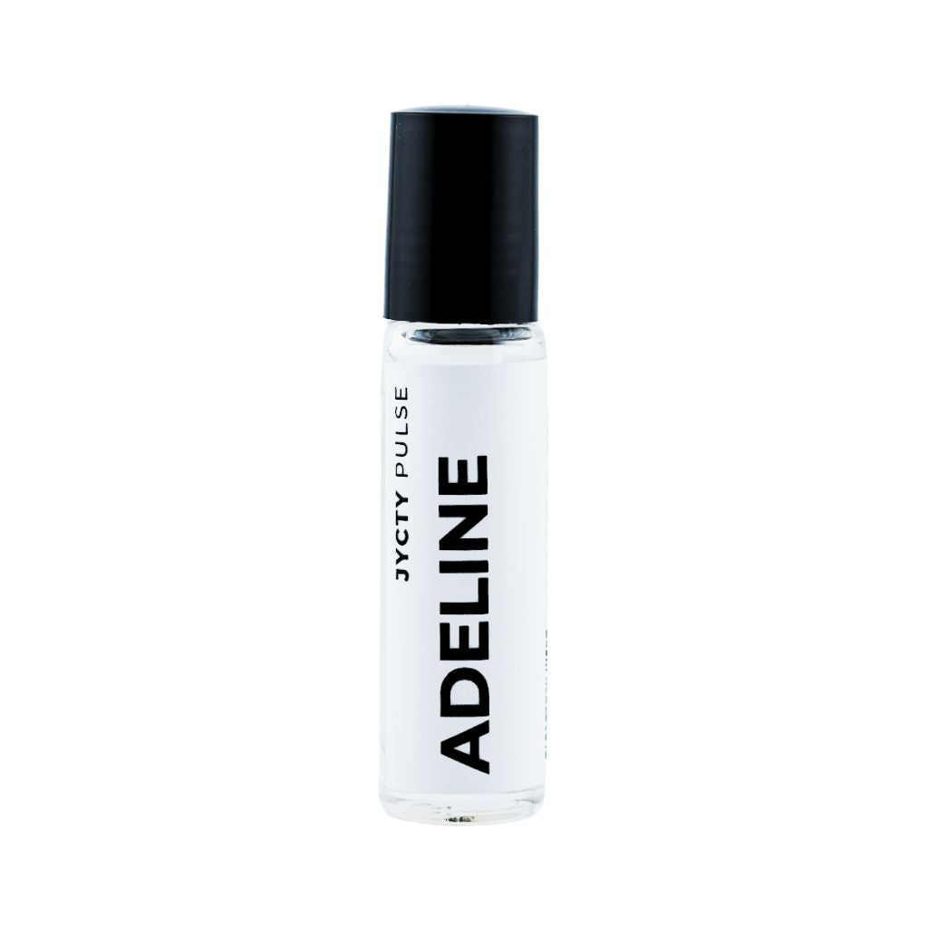 Adeline perfume bottle with black cap on a white background