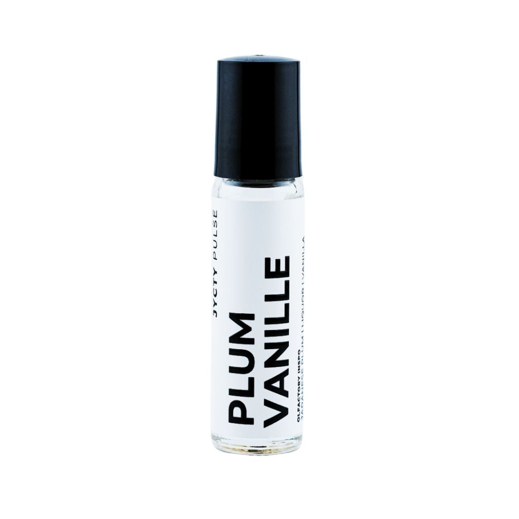 Roll-on bottle labeled 'PLUM VANILLE' on a white background