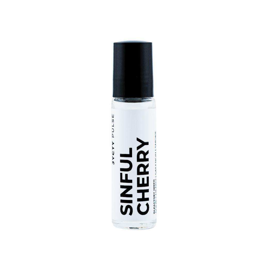 Roll-on bottle labeled 'Sinful Cherry' on a white background