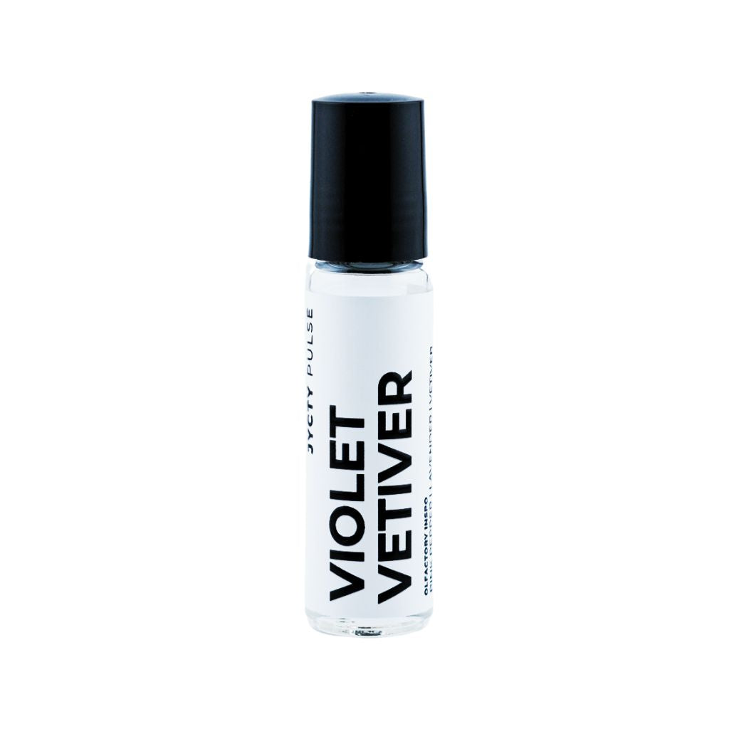 Roll-on bottle labeled 'Violet Vetiver' on a white background